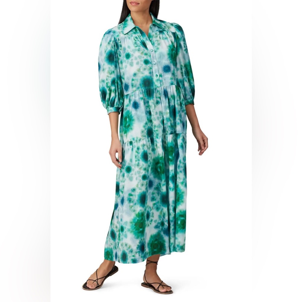 Hunter Bell Tie-dye green dress with puffy sleeves 
size: small